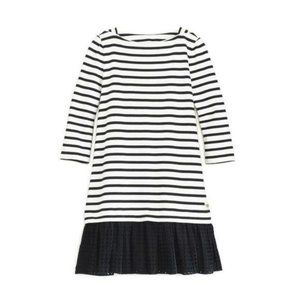 Kate Spade Black and White Nautical Stripe Eyelet Ruffle Drop Waist Dress Small